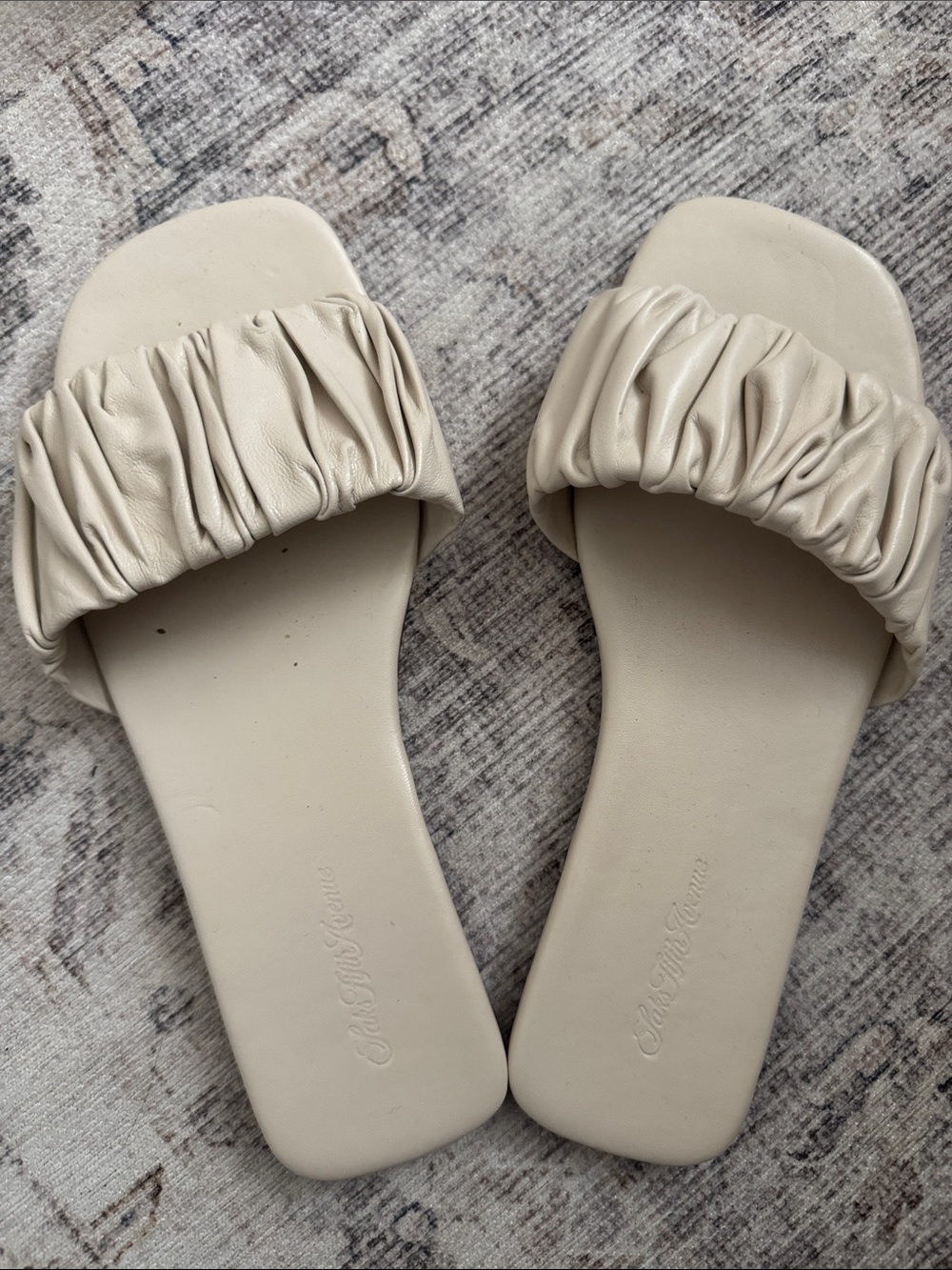 Saks Fifth Avenue Ruched Slide Sandals in Cream